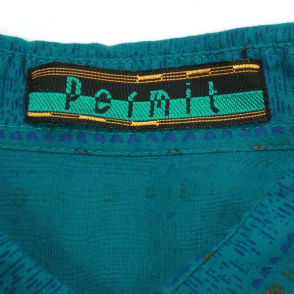 Vintage 90's Turquoise Aztec PERMIT Print Button Long Sleeve Mens Shirt XL /338 - Picture 4 of 4